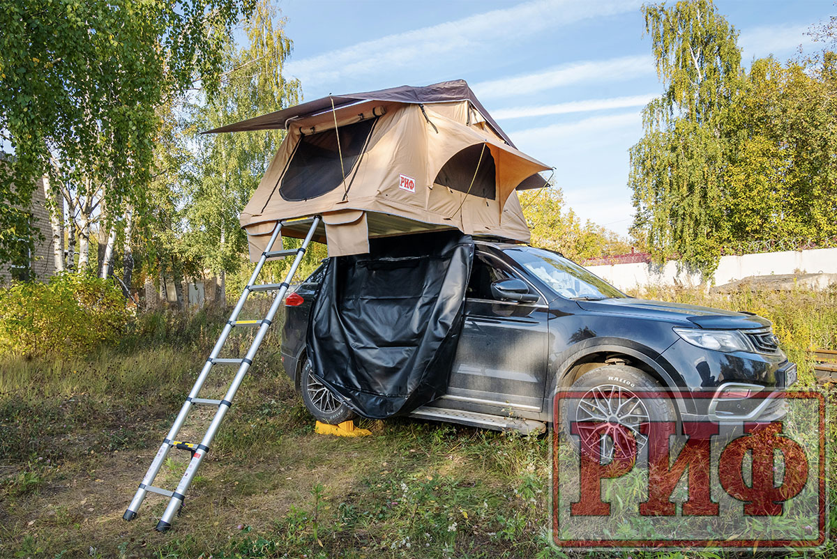 Палатка на крышу автомобиля РИФ Soft RT01-140W, тент песочный, корпус черный, 240х140х130 см
