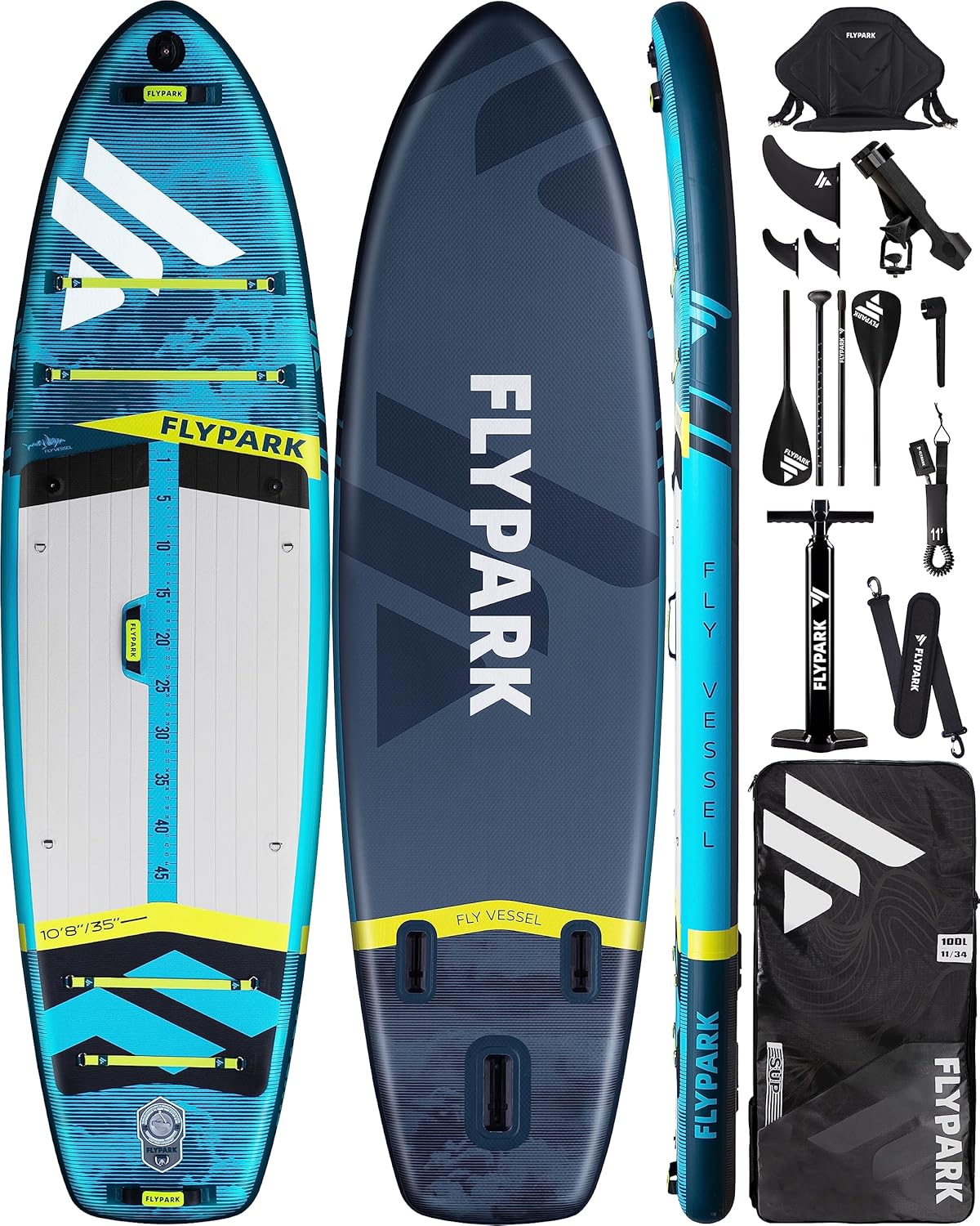 Сапборд надувной FLYPARK FISHING 325x89x15 см бирюзовый-серый-синий