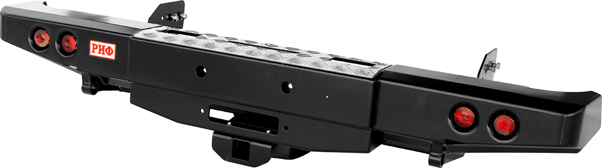 Бампер РИФ задний Mitsubishi L200 2005-2015 (1350 мм) с площ. под леб, квадр. под фаркоп и фонарями