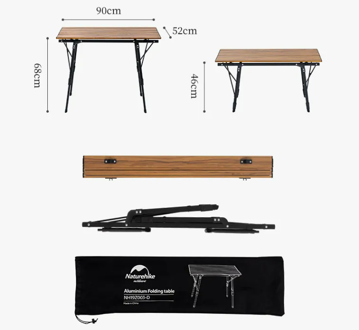 Стол туристический Naturehike складной, 90х52х68 см, с телескопическими ножками, светло-коричневый