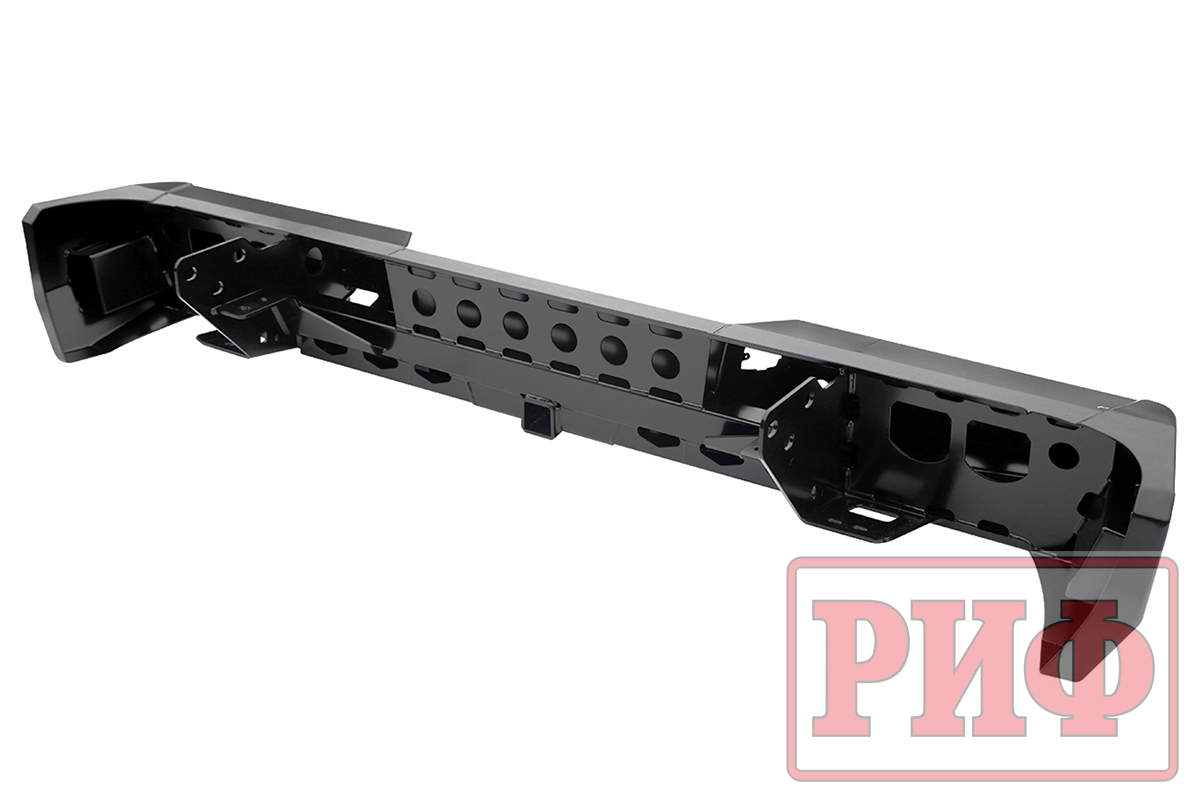 Бампер РИФ силовой задний Toyota Tundra 2007-09.2013 с квадратом под фаркоп и фонарями