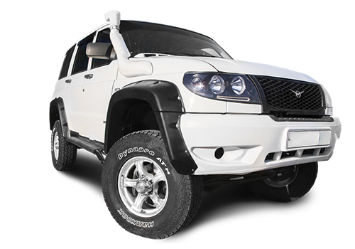 Расширители колёсных арок УАЗ Патриот (передние 95 мм, задние 80 мм, без накладок на оба бампера)