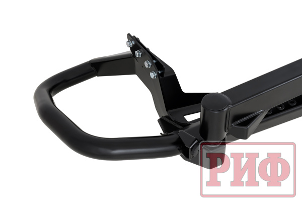 Бампер РИФ силовой задний Mitsubishi Pajero Sport 2021+ c квадр. под фаркоп, калиткой, подсвет. ном.