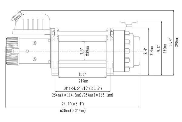 Лебёдка электрическая (индустр.) 12V Runva 17500 lbs 7960 кг синтетический трос