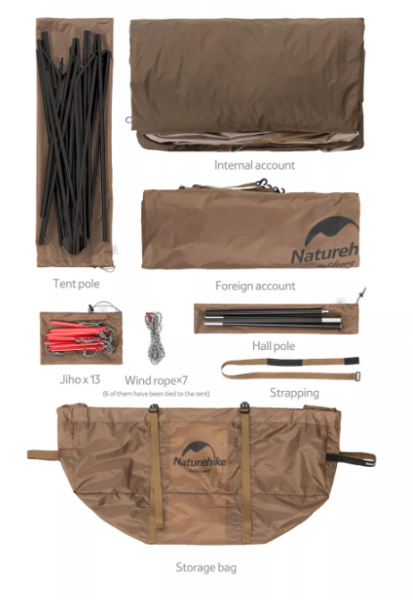 Палатка Naturehike Hexagon шестиугольная 4-местная, алюминиевый каркас, песочный