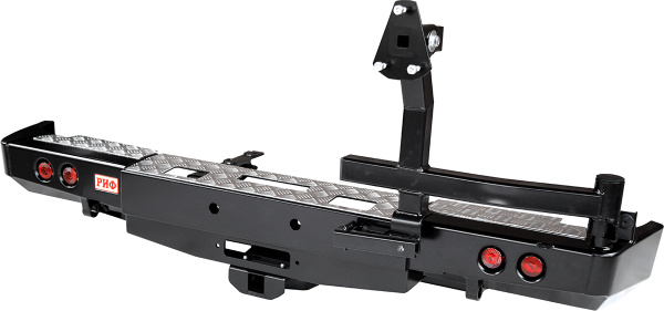 Бампер РИФ силовой задний для ГАЗ Соболь с площ. под лебёдку, квадратом под фаркоп, калиткой и фонарями стандарт