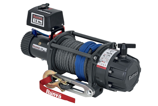 Лебёдка электрическая 12V Runva 18000 lbs влагозащищенная, синтетический трос
