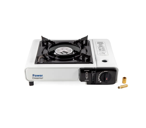 Плита газовая портативная "СЛЕДОПЫТ - PoweR" (с переходником), нержавеющая сталь