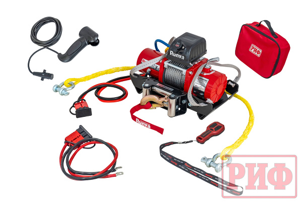 Лебёдка переносная РИФ 9.5XS c облегчённой площадкой и проводами (в сборе) корот. бараб, стал. трос