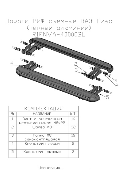 Пороги РИФ силовые ВАЗ Нива черные