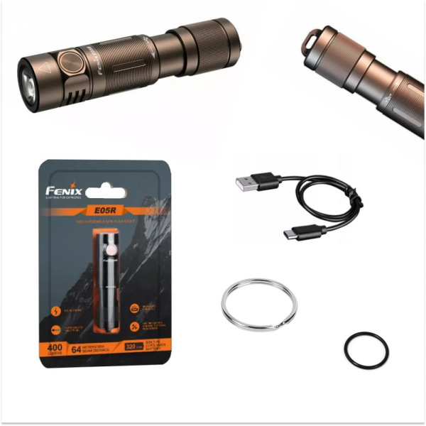1 Фонарь Fenix E05R коричневый 400 люмен
