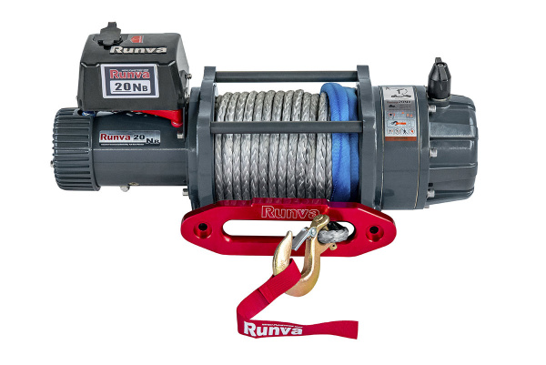 Лебёдка электрическая 24V Runva 20000 lbs влагозащищенная, синтетический трос