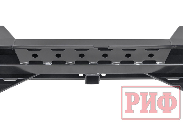 Бампер РИФ силовой задний Mitsubishi L200 2019-2022 с квадратом под фаркоп, калиткой и фонарями