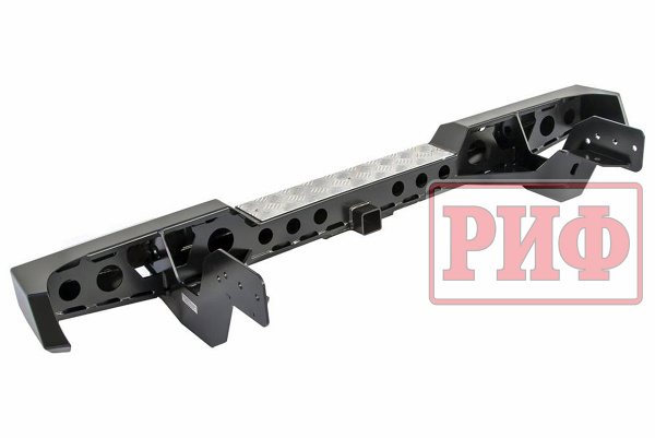 Бампер РИФ задний Mitsubishi L200 2005-2015 (кузов 1350 мм) с квадратом под фаркоп и фонарями