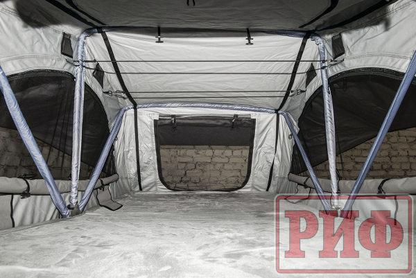 3 Палатка на крышу автомобиля РИФ Soft RT02-160 PRO, тент серый, 400 гр., 160х(240+70)х115 см