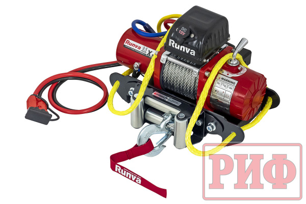 Лебёдка переносная РИФ 9.5XS c квадратом для фаркопа, корот. барабан, стал. трос (облегченная)