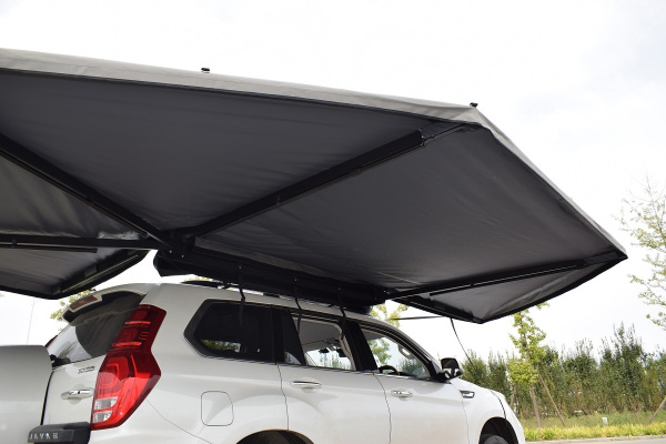 Маркиза автомобильная РИФ веерная, безопорная 2,3х2 м (правая), увеличенная, серая