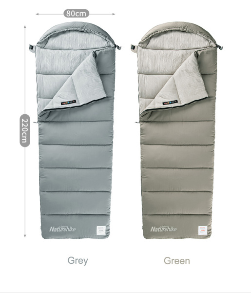 Мешок спальный Naturehike Envelope M400, (190+30)х80 см, (правый) (ТК: +1C), серый