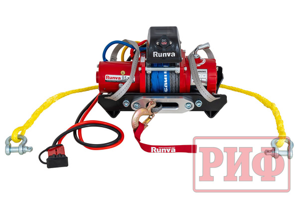 Лебёдка переносная РИФ 9.5XS c квадратом для фаркопа, корот. барабан, синт. трос (облегченная)