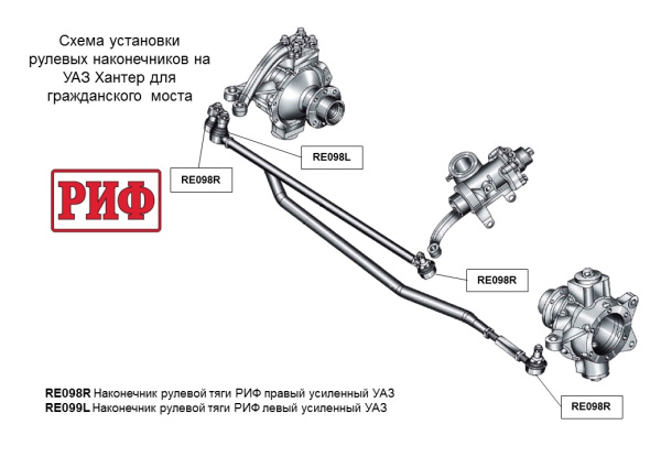 Наконечник рулевой тяги РИФ левый усиленный УАЗ 469-3414057