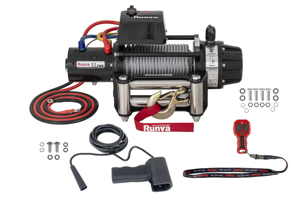 Лебёдка электрическая 12V Runva 9500 lbs 4350 кг влагозащищенная, стальной трос