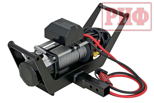 Лебёдка переносная РИФ 9000 c площадкой в квадрат для фаркопа и проводами (в сборе) стальной трос