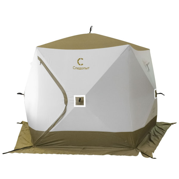 Палатка зимняя СЛЕДОПЫТ "Premium" 5 стен (2,8 х 2,9 м), h-2,05 м, 3 слоя, белый/олива