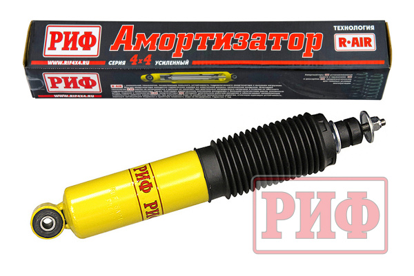 Амортизатор усиленный РИФ передний Mitsubishi L200 96-05, Pajero II, Sport I 98-09 штатный и лифт 0-40 мм