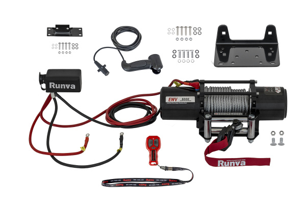 Лебёдка электрическая 12V Runva 6000 lbs 2722 кг (стальной трос)