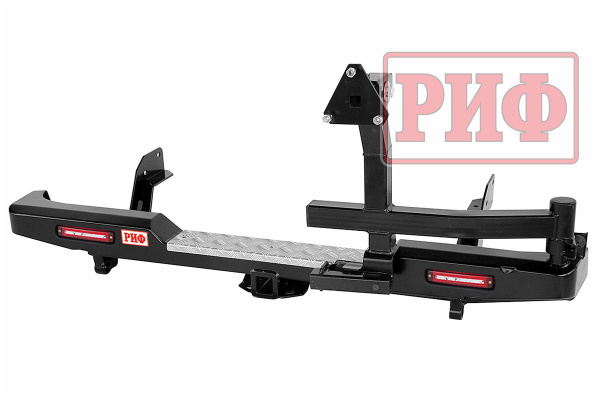 Бампер РИФ силовой задний Mazda B2500/BT50, Ford Ranger 2006-2010 с квадратом под фаркоп, калиткой, фонарями, подсветкой номера