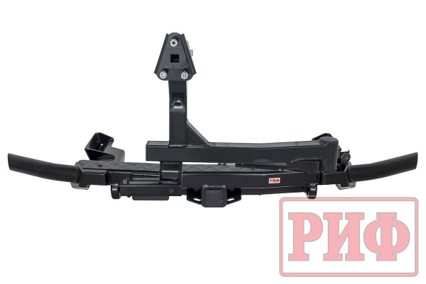 Бампер РИФ силовой задний Renault Duster 2015-2020 c квадратом под фаркоп, калиткой, подсветкой ном.