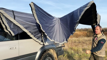 Маркиза автомобильная РИФ веерная, безопорная 2,3х2 м (левая)