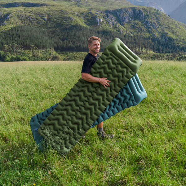 Коврик надувной Naturehike FC01 200х60х9,5 см, с подушкой, голубой