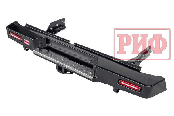 Бампер РИФ силовой задний Mitsubishi L200 2019-2022 с квадратом под фаркоп и фонарями