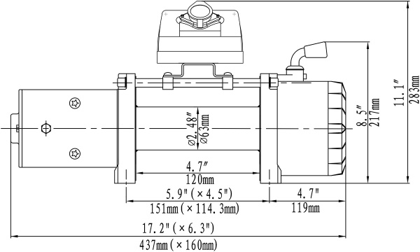 Лебёдка автомобильная электрическая 12V Runva 9500 lbs 4350 кг короткий барабан