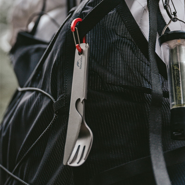 Набор столовых приборов Naturehike (нож, вилка, ложка), титан, в чехле