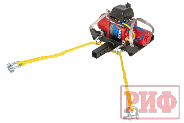Лебёдка переносная РИФ 9.5XS c квадратом для фаркопа, корот. барабан, синт. трос (облегченная)