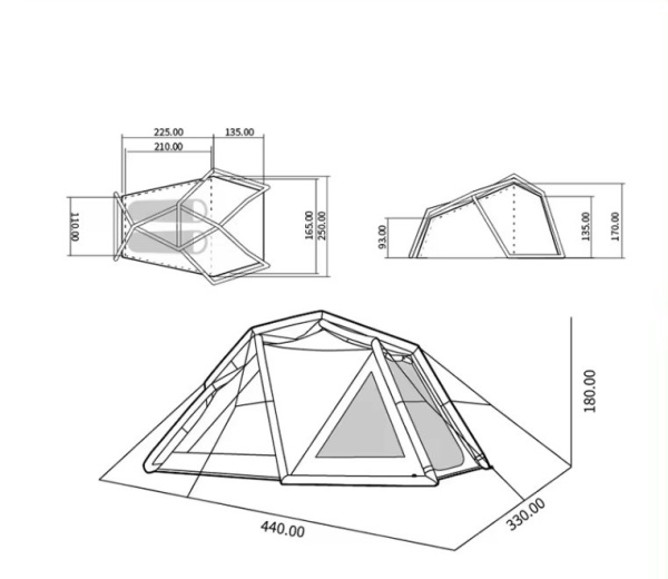 Палатка Naturehike Lingfeng Air 7.3 2-местная, быстросборная, надувной каркас, бело-голубая