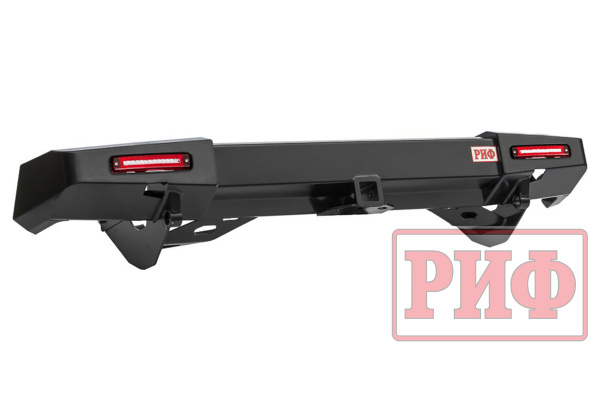 Бампер РИФ задний Mitsubishi Pajero Sport (2009-2015) с квадратом под фаркоп и фонарями