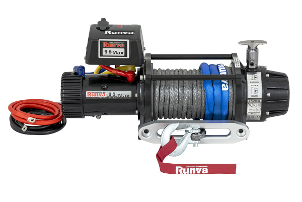 Лебёдка электрическая 24V Runva 9500 lbs 4350 кг влагозащищенная, комбин. роспуск, синт. трос