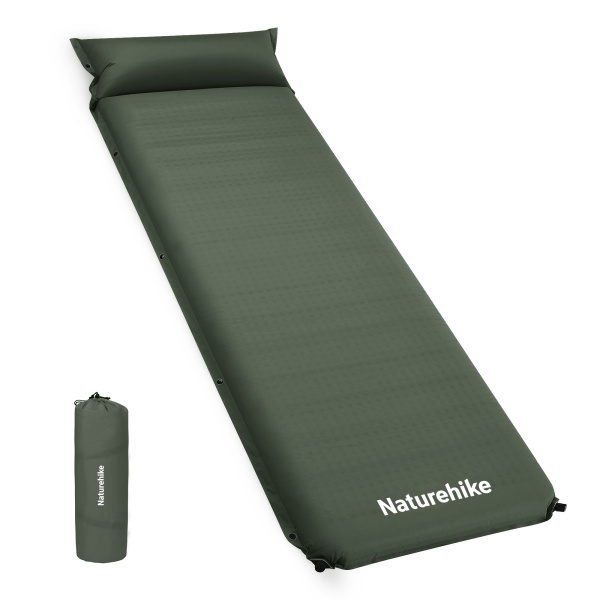 Коврик самонадувающийся Naturehike D04, 200х63х10 см, с подушками, зеленый