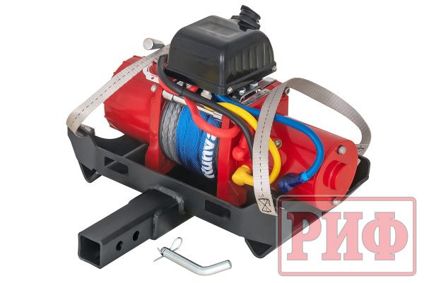 Лебёдка переносная РИФ 9.5XS c квадратом для фаркопа, корот. барабан, синт. трос (облегченная)