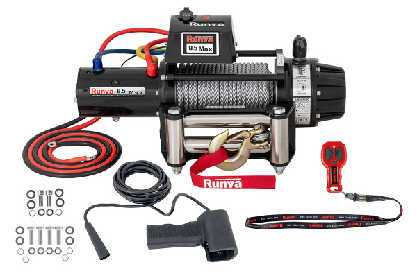 Лебёдка электрическая 12V Runva 9500 lbs 4350 кг влагозащищенная, стальной трос (228:1)