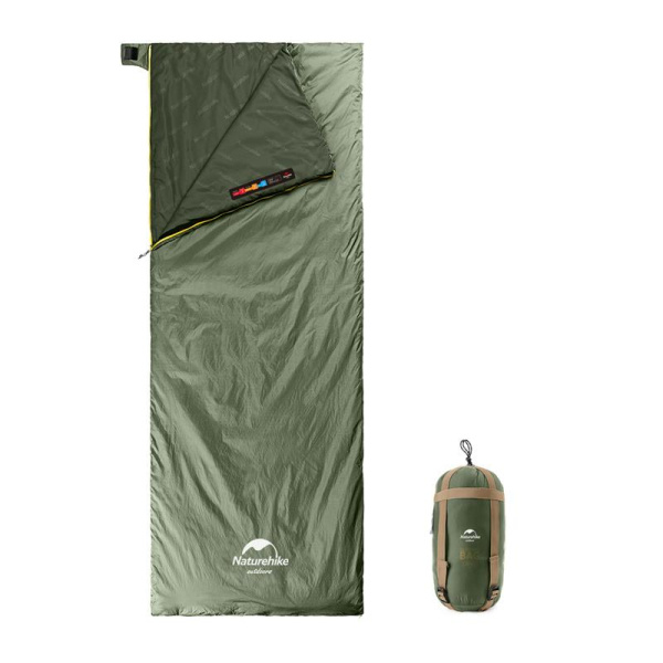 Мешок спальный Naturehike LW180, 205х85 см, (ТК: +15C), зеленый
