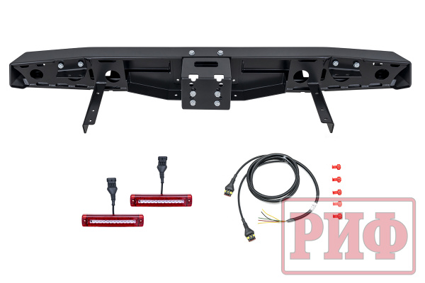 Бампер РИФ силовой задний УАЗ Хантер с площадкой под лебедку и фонарями, лифт 65 мм