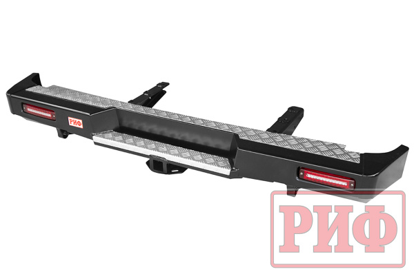 Бампер РИФ силовой задний для ГАЗ Соболь с квадратом под фаркоп и фонарями лифт 50 мм