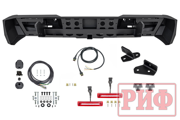 Бампер РИФ силовой задний Great Wall Poer с квадратом под фаркоп и фонарями
