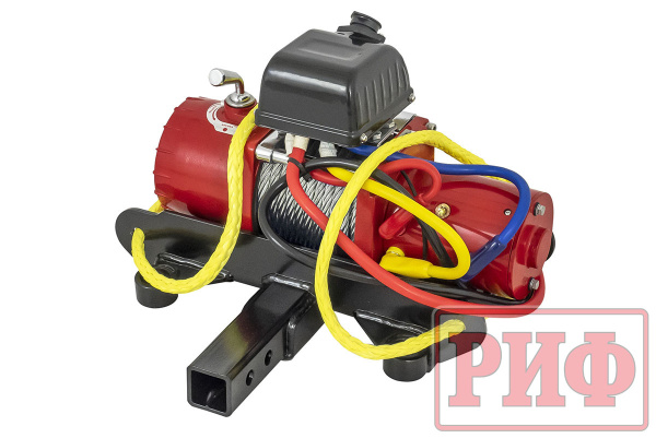 Лебёдка переносная РИФ 9.5XS c квадратом для фаркопа, корот. барабан, стал. трос (облегченная)
