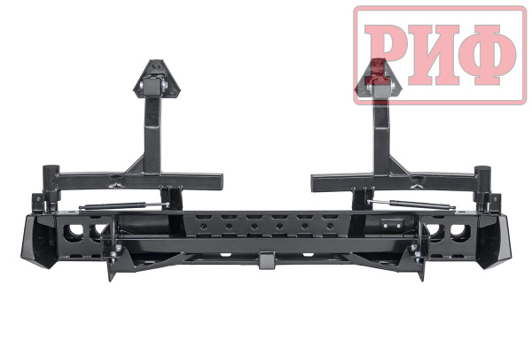 Бампер РИФ силовой задний Isuzu D-MAX 2012-2020 с квад. под фаркоп, 2-мя калит., фонарями, стандарт