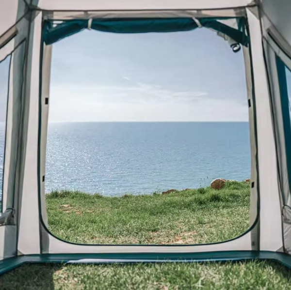 Палатка Naturehike Lingfeng Air 7.3 2-местная, быстросборная, надувной каркас, бело-голубая